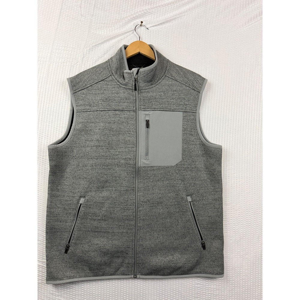 Ascend Mens Heathered Grey Full Zip Performance Fleece Vest Large NWT